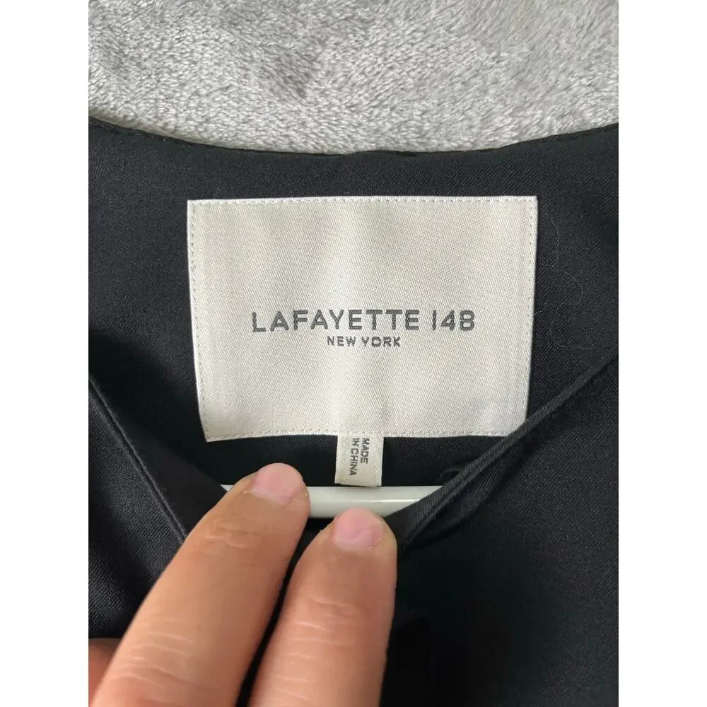 LAFAYETTE 148‎ Stretch Twill Collarless Shirt Jacket Black Small Chic Minimalist